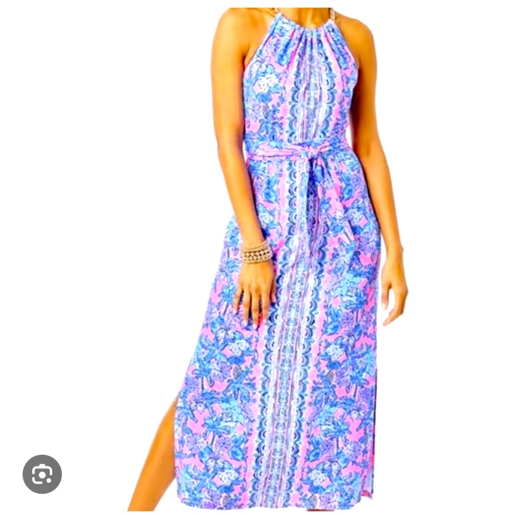 Lilly Pulitzer Bingham Halter MidiDress soleil Pink Palm Size XS